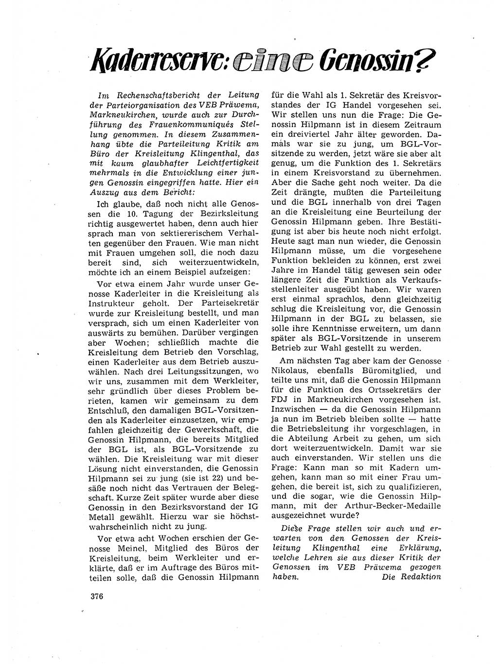 Neuer Weg (NW), Organ des Zentralkomitees (ZK) der SED (Sozialistische Einheitspartei Deutschlands) für Fragen des Parteilebens, 17. Jahrgang [Deutsche Demokratische Republik (DDR)] 1962, Seite 376 (NW ZK SED DDR 1962, S. 376)