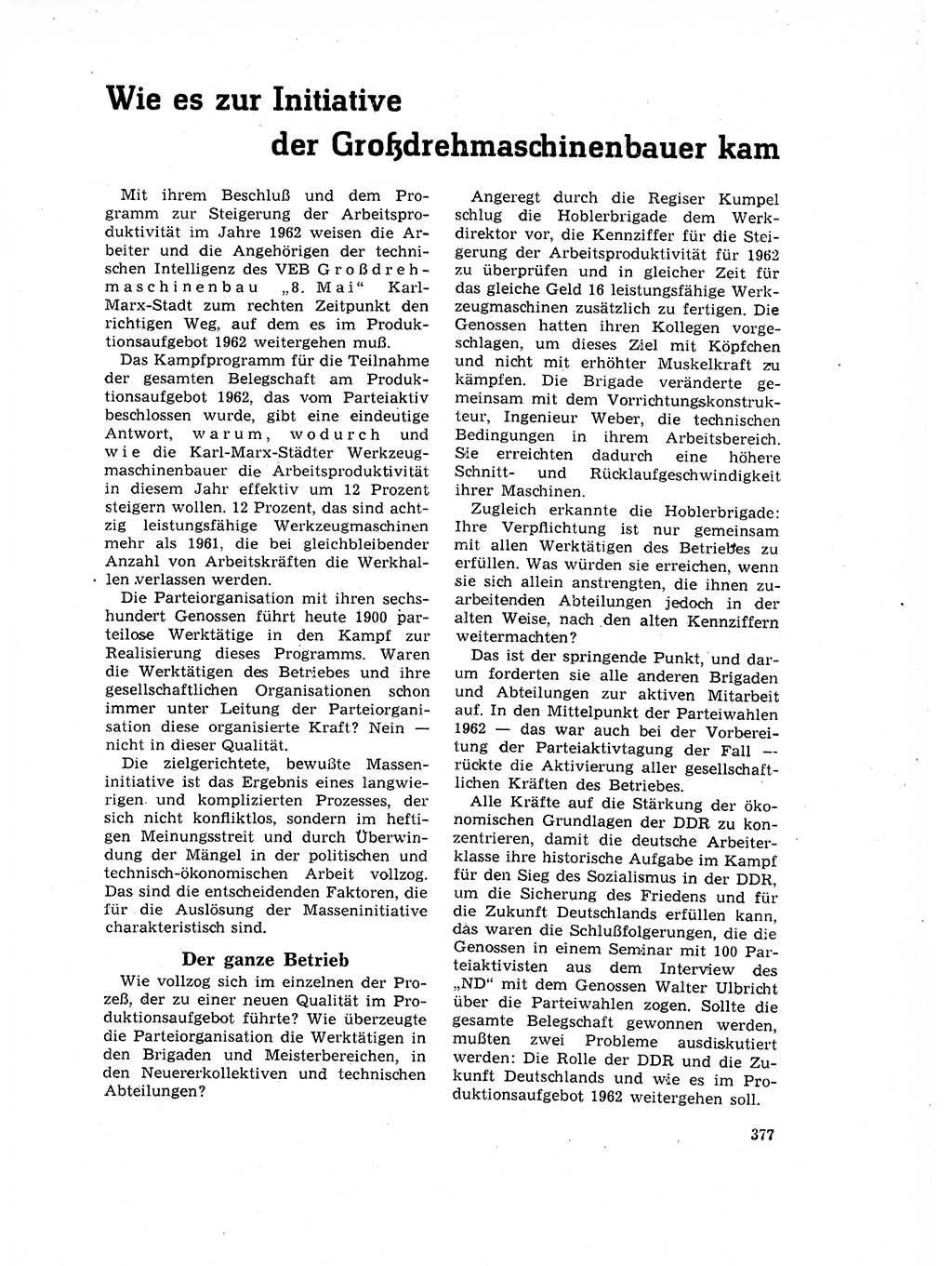 Neuer Weg (NW), Organ des Zentralkomitees (ZK) der SED (Sozialistische Einheitspartei Deutschlands) für Fragen des Parteilebens, 17. Jahrgang [Deutsche Demokratische Republik (DDR)] 1962, Seite 377 (NW ZK SED DDR 1962, S. 377)