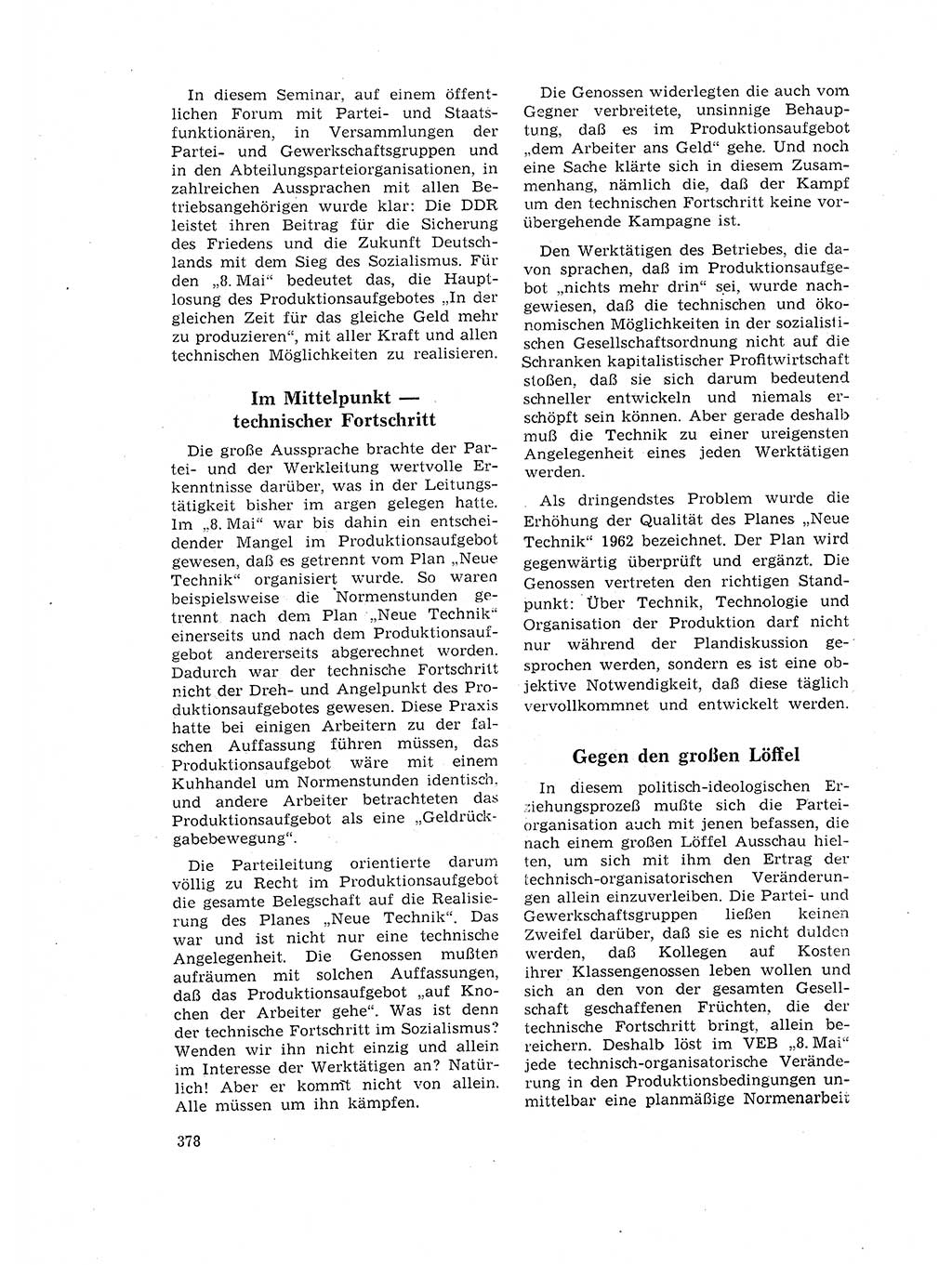 Neuer Weg (NW), Organ des Zentralkomitees (ZK) der SED (Sozialistische Einheitspartei Deutschlands) für Fragen des Parteilebens, 17. Jahrgang [Deutsche Demokratische Republik (DDR)] 1962, Seite 378 (NW ZK SED DDR 1962, S. 378)