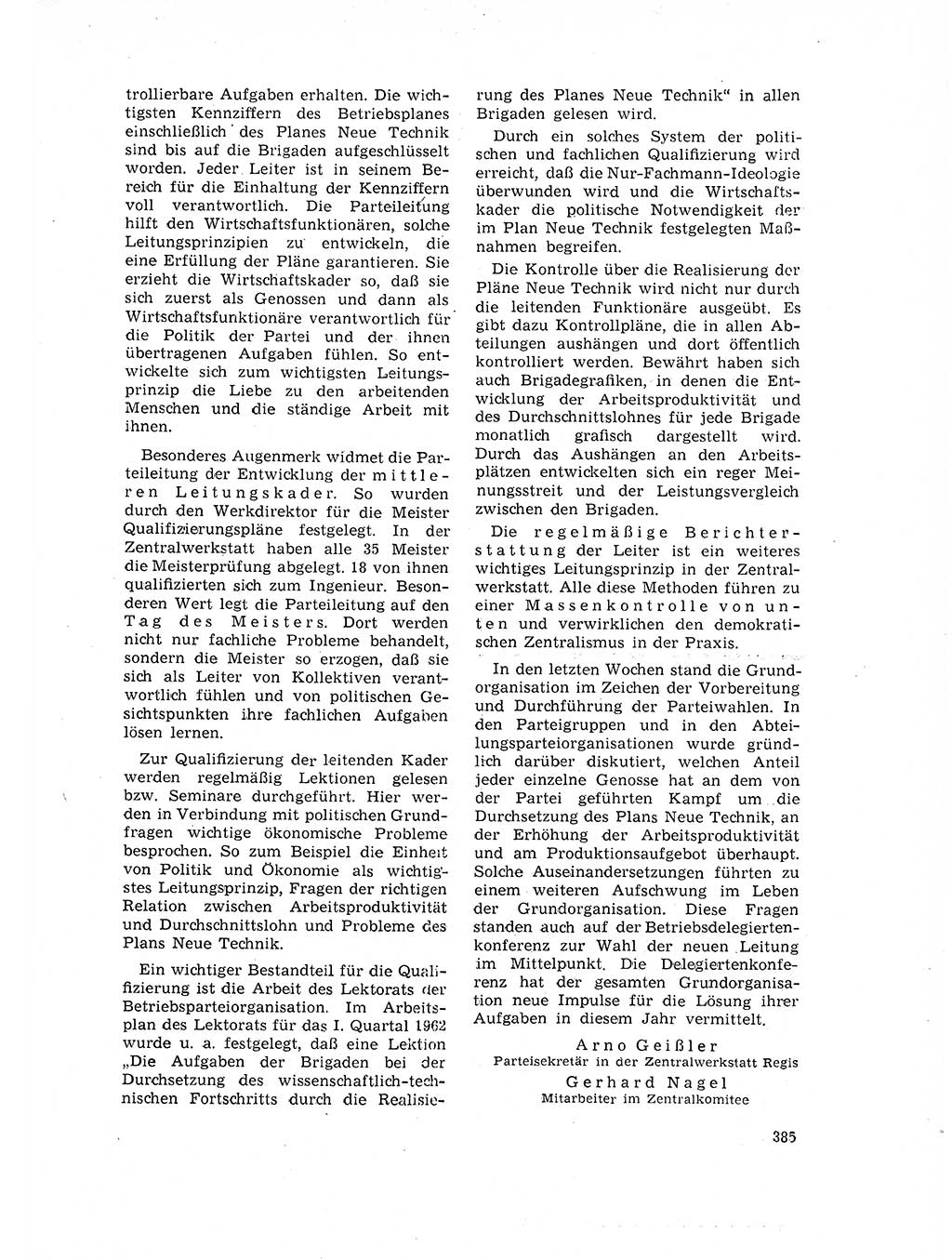 Neuer Weg (NW), Organ des Zentralkomitees (ZK) der SED (Sozialistische Einheitspartei Deutschlands) für Fragen des Parteilebens, 17. Jahrgang [Deutsche Demokratische Republik (DDR)] 1962, Seite 385 (NW ZK SED DDR 1962, S. 385)