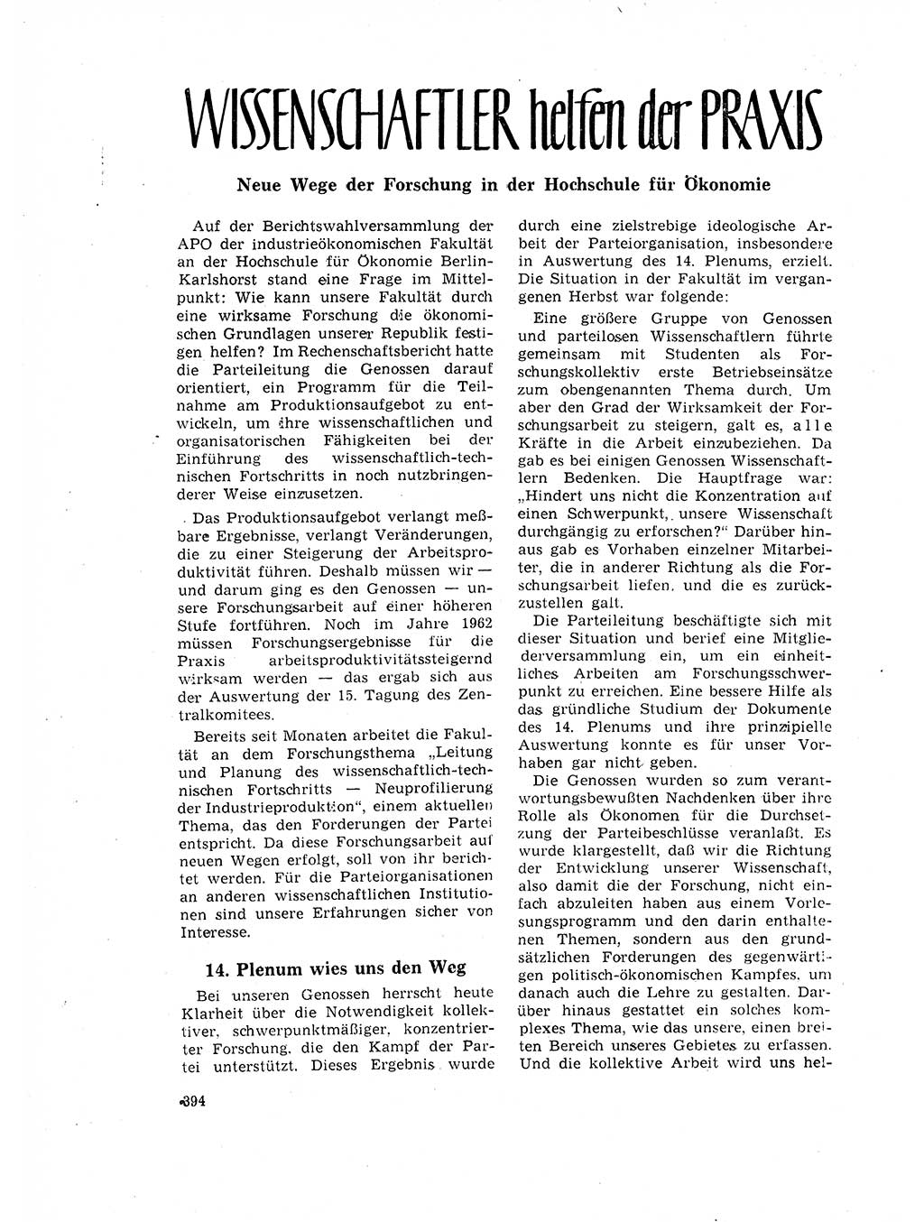 Neuer Weg (NW), Organ des Zentralkomitees (ZK) der SED (Sozialistische Einheitspartei Deutschlands) für Fragen des Parteilebens, 17. Jahrgang [Deutsche Demokratische Republik (DDR)] 1962, Seite 394 (NW ZK SED DDR 1962, S. 394)