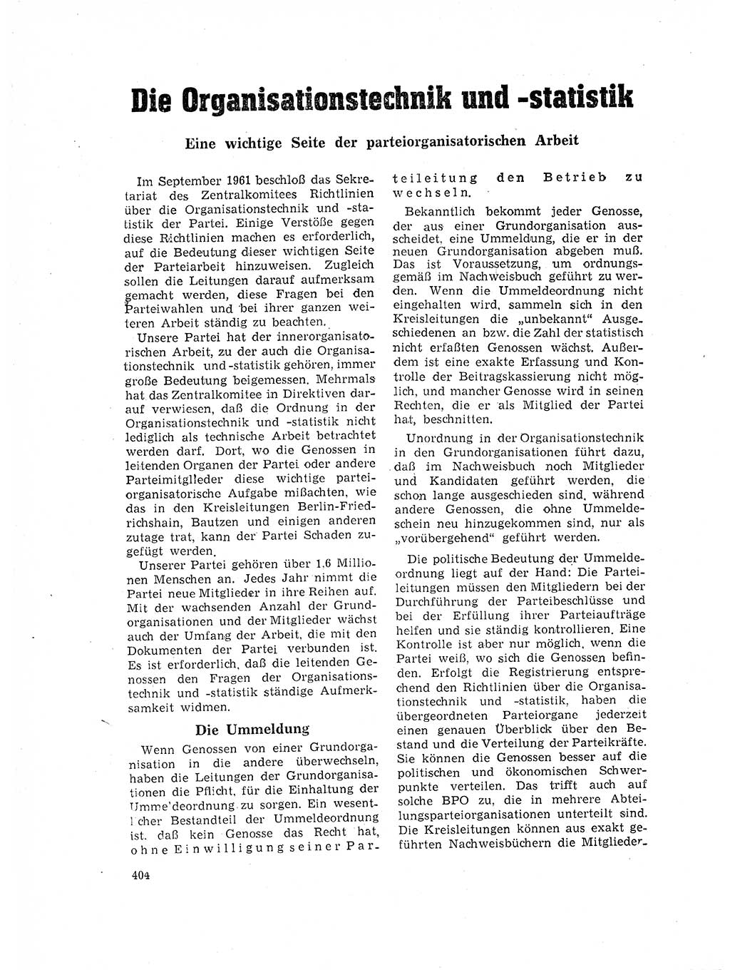 Neuer Weg (NW), Organ des Zentralkomitees (ZK) der SED (Sozialistische Einheitspartei Deutschlands) für Fragen des Parteilebens, 17. Jahrgang [Deutsche Demokratische Republik (DDR)] 1962, Seite 404 (NW ZK SED DDR 1962, S. 404)