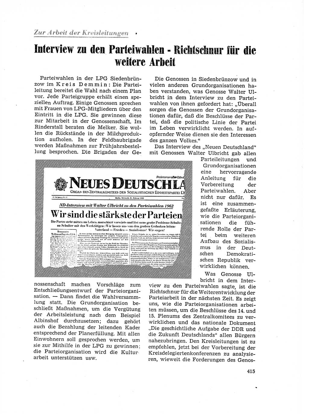 Neuer Weg (NW), Organ des Zentralkomitees (ZK) der SED (Sozialistische Einheitspartei Deutschlands) für Fragen des Parteilebens, 17. Jahrgang [Deutsche Demokratische Republik (DDR)] 1962, Seite 415 (NW ZK SED DDR 1962, S. 415)