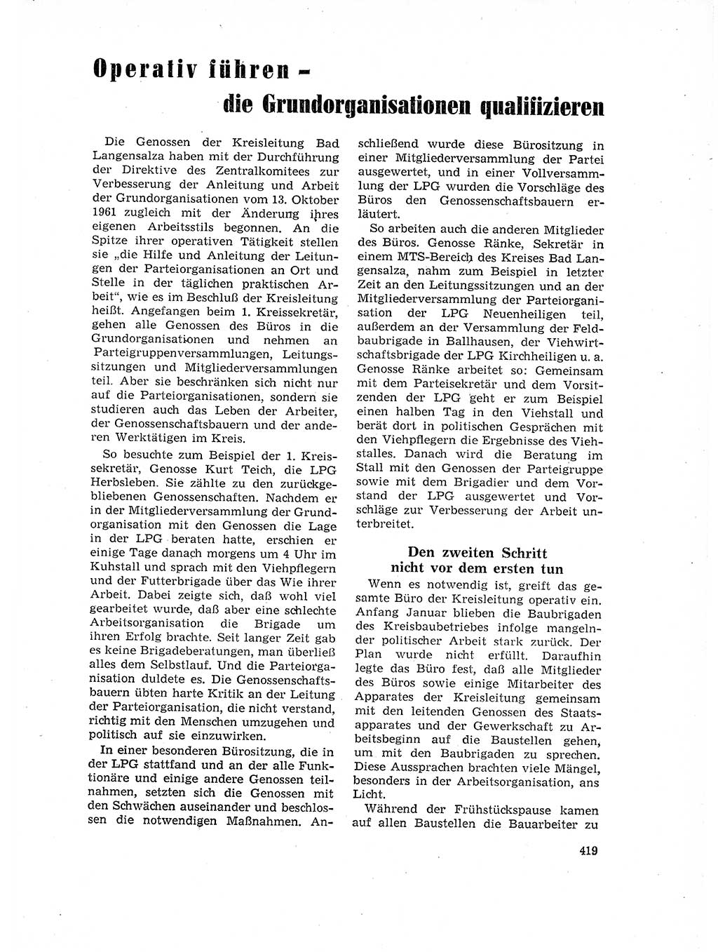 Neuer Weg (NW), Organ des Zentralkomitees (ZK) der SED (Sozialistische Einheitspartei Deutschlands) für Fragen des Parteilebens, 17. Jahrgang [Deutsche Demokratische Republik (DDR)] 1962, Seite 419 (NW ZK SED DDR 1962, S. 419)