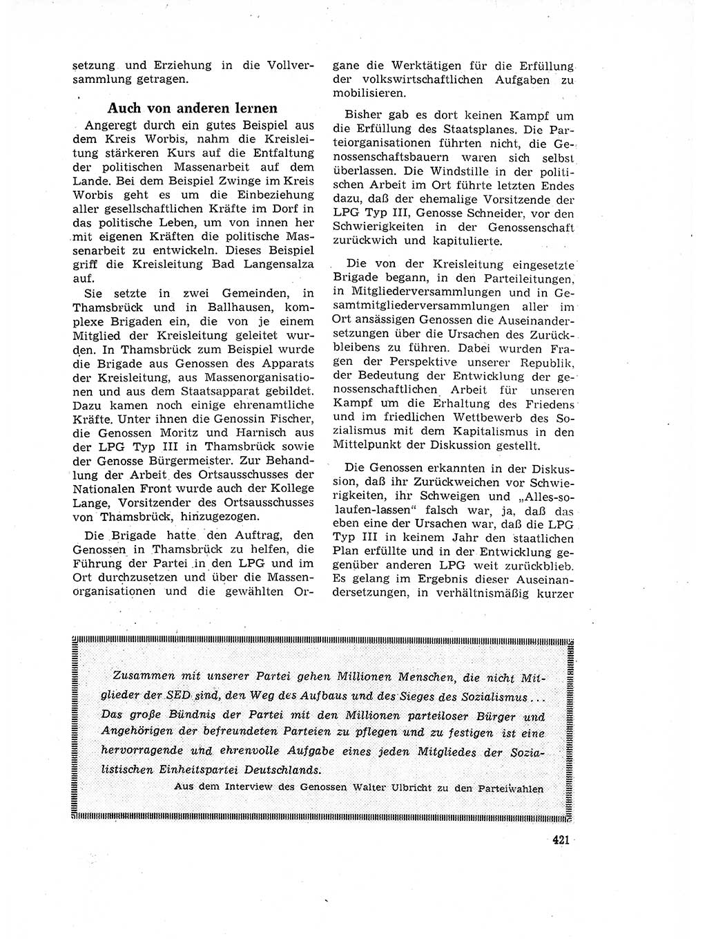 Neuer Weg (NW), Organ des Zentralkomitees (ZK) der SED (Sozialistische Einheitspartei Deutschlands) für Fragen des Parteilebens, 17. Jahrgang [Deutsche Demokratische Republik (DDR)] 1962, Seite 421 (NW ZK SED DDR 1962, S. 421)