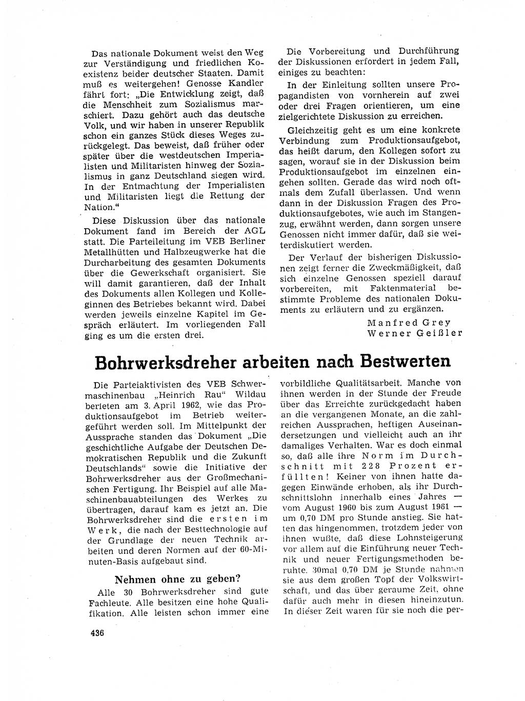 Neuer Weg (NW), Organ des Zentralkomitees (ZK) der SED (Sozialistische Einheitspartei Deutschlands) für Fragen des Parteilebens, 17. Jahrgang [Deutsche Demokratische Republik (DDR)] 1962, Seite 436 (NW ZK SED DDR 1962, S. 436)