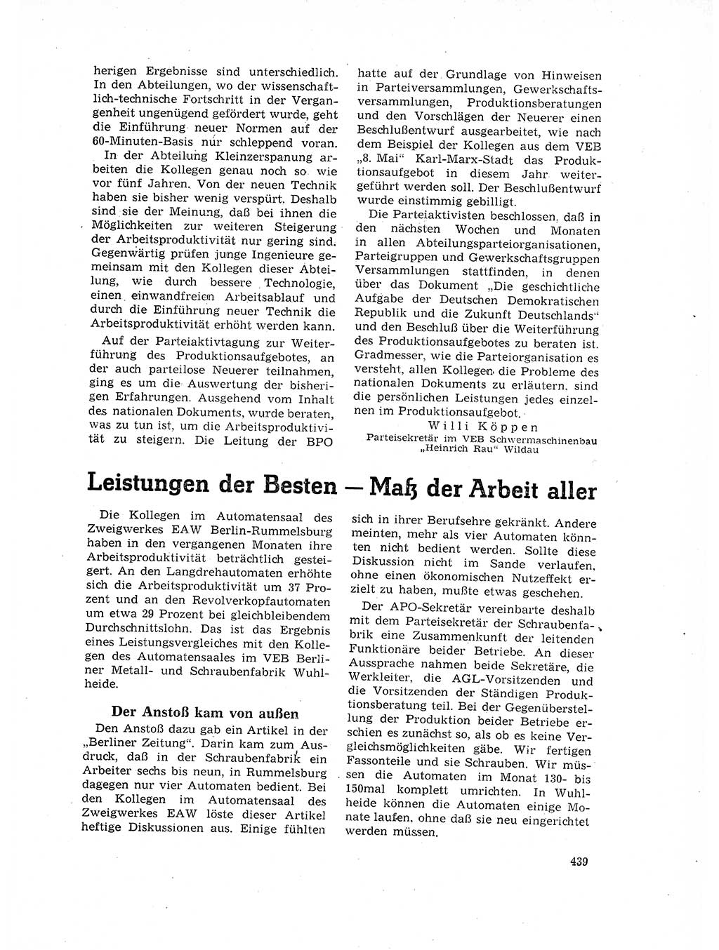 Neuer Weg (NW), Organ des Zentralkomitees (ZK) der SED (Sozialistische Einheitspartei Deutschlands) für Fragen des Parteilebens, 17. Jahrgang [Deutsche Demokratische Republik (DDR)] 1962, Seite 439 (NW ZK SED DDR 1962, S. 439)