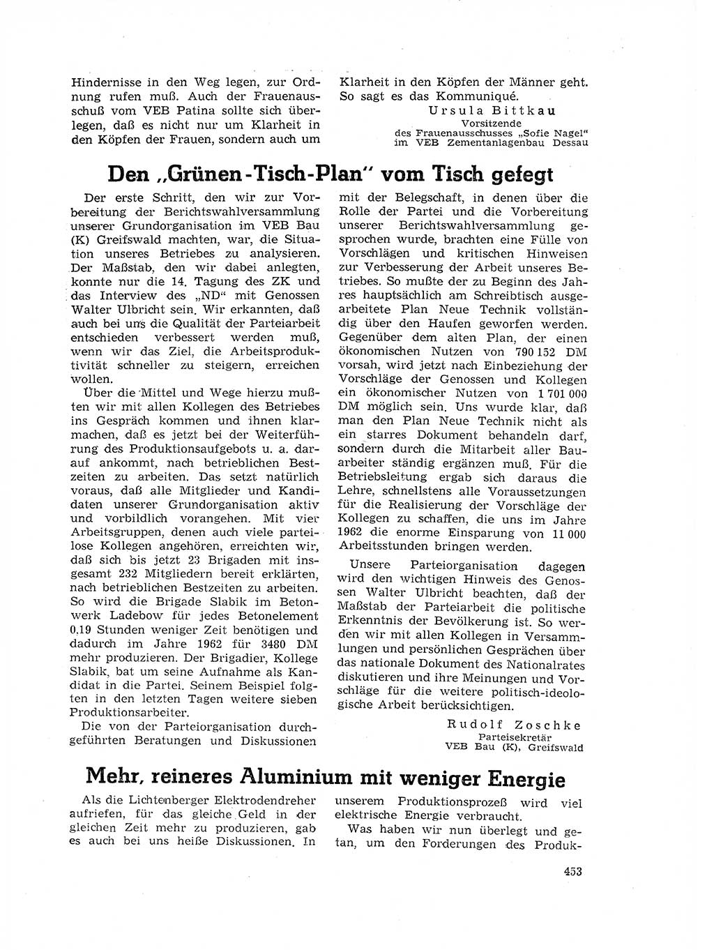 Neuer Weg (NW), Organ des Zentralkomitees (ZK) der SED (Sozialistische Einheitspartei Deutschlands) für Fragen des Parteilebens, 17. Jahrgang [Deutsche Demokratische Republik (DDR)] 1962, Seite 453 (NW ZK SED DDR 1962, S. 453)