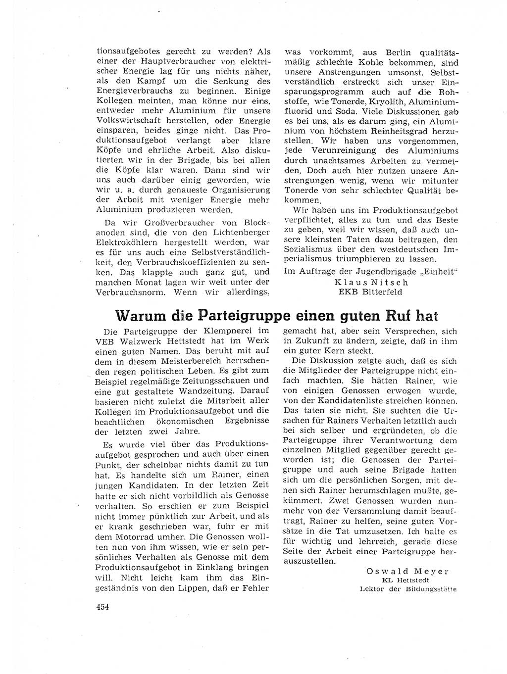 Neuer Weg (NW), Organ des Zentralkomitees (ZK) der SED (Sozialistische Einheitspartei Deutschlands) für Fragen des Parteilebens, 17. Jahrgang [Deutsche Demokratische Republik (DDR)] 1962, Seite 454 (NW ZK SED DDR 1962, S. 454)