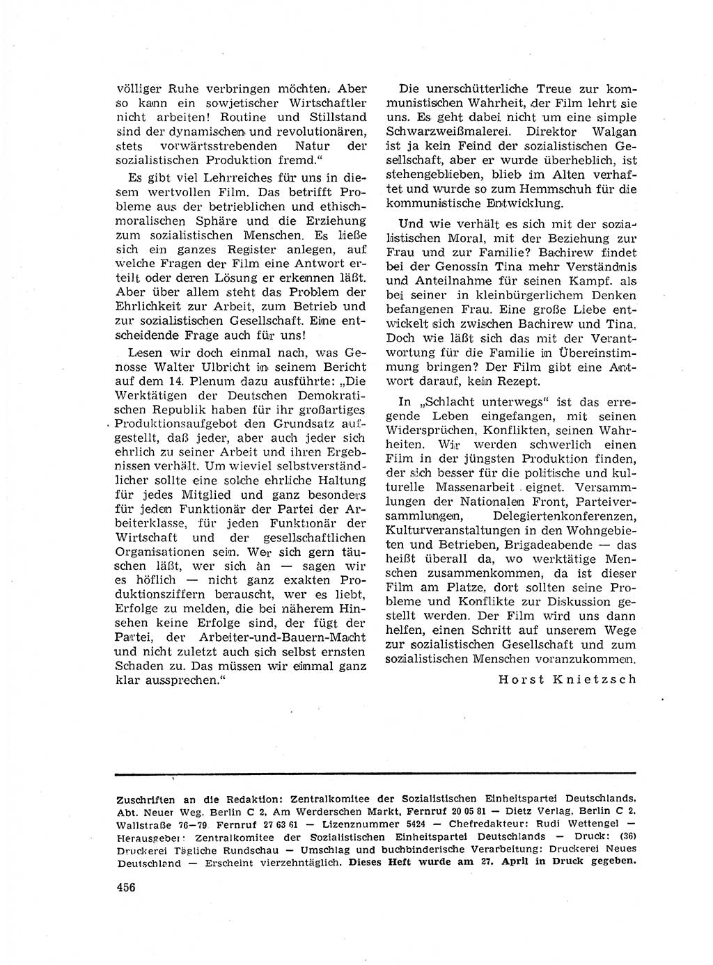Neuer Weg (NW), Organ des Zentralkomitees (ZK) der SED (Sozialistische Einheitspartei Deutschlands) für Fragen des Parteilebens, 17. Jahrgang [Deutsche Demokratische Republik (DDR)] 1962, Seite 456 (NW ZK SED DDR 1962, S. 456)