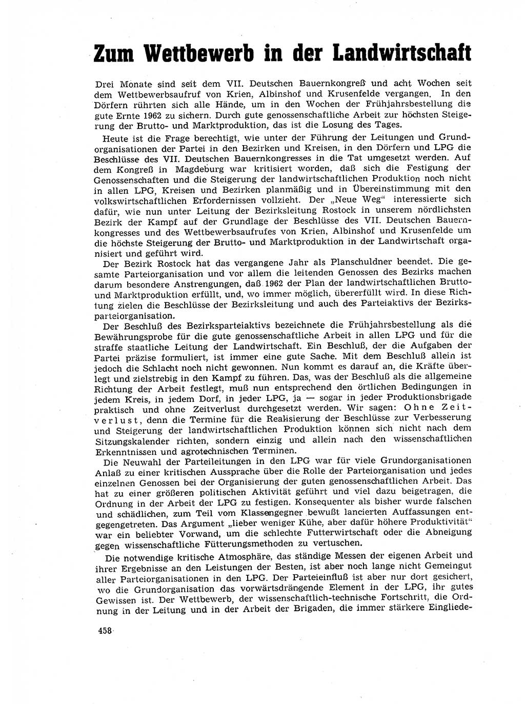 Neuer Weg (NW), Organ des Zentralkomitees (ZK) der SED (Sozialistische Einheitspartei Deutschlands) für Fragen des Parteilebens, 17. Jahrgang [Deutsche Demokratische Republik (DDR)] 1962, Seite 458 (NW ZK SED DDR 1962, S. 458)