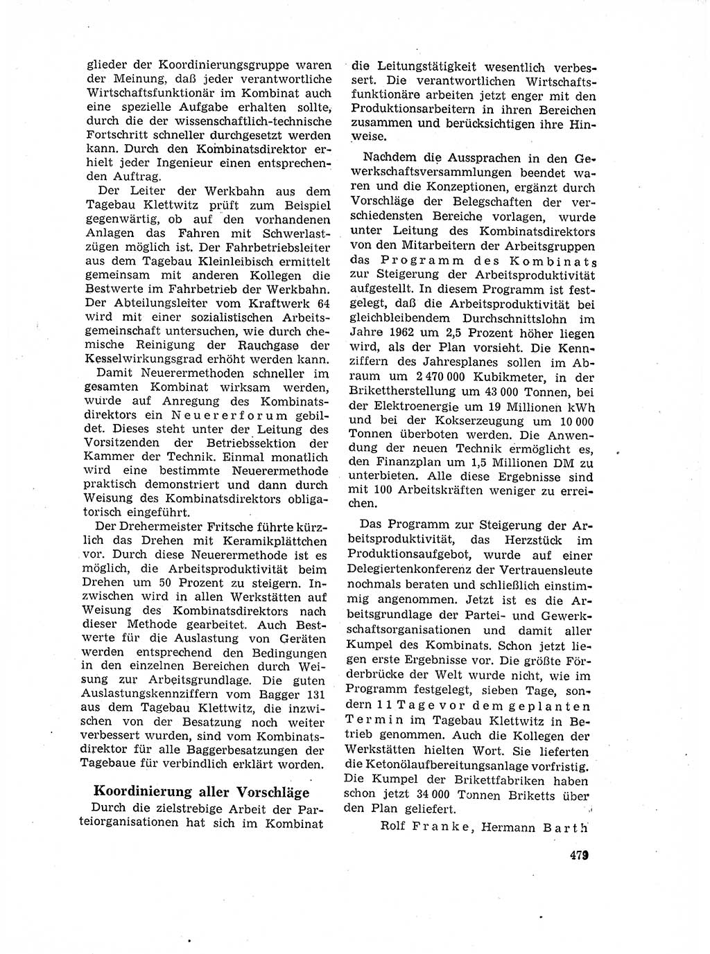 Neuer Weg (NW), Organ des Zentralkomitees (ZK) der SED (Sozialistische Einheitspartei Deutschlands) für Fragen des Parteilebens, 17. Jahrgang [Deutsche Demokratische Republik (DDR)] 1962, Seite 479 (NW ZK SED DDR 1962, S. 479)