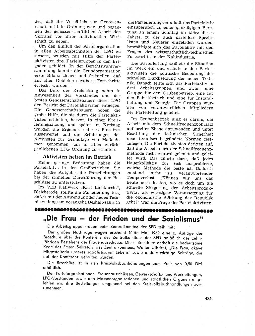 Neuer Weg (NW), Organ des Zentralkomitees (ZK) der SED (Sozialistische Einheitspartei Deutschlands) für Fragen des Parteilebens, 17. Jahrgang [Deutsche Demokratische Republik (DDR)] 1962, Seite 485 (NW ZK SED DDR 1962, S. 485)
