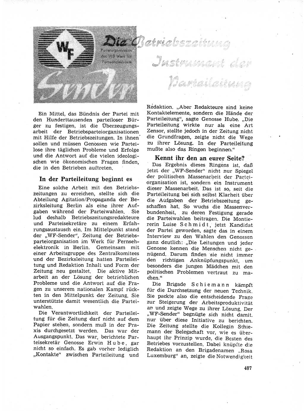 Neuer Weg (NW), Organ des Zentralkomitees (ZK) der SED (Sozialistische Einheitspartei Deutschlands) für Fragen des Parteilebens, 17. Jahrgang [Deutsche Demokratische Republik (DDR)] 1962, Seite 487 (NW ZK SED DDR 1962, S. 487)