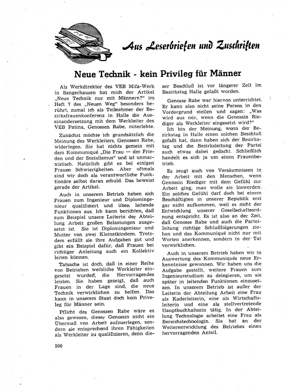 Neuer Weg (NW), Organ des Zentralkomitees (ZK) der SED (Sozialistische Einheitspartei Deutschlands) für Fragen des Parteilebens, 17. Jahrgang [Deutsche Demokratische Republik (DDR)] 1962, Seite 500 (NW ZK SED DDR 1962, S. 500)