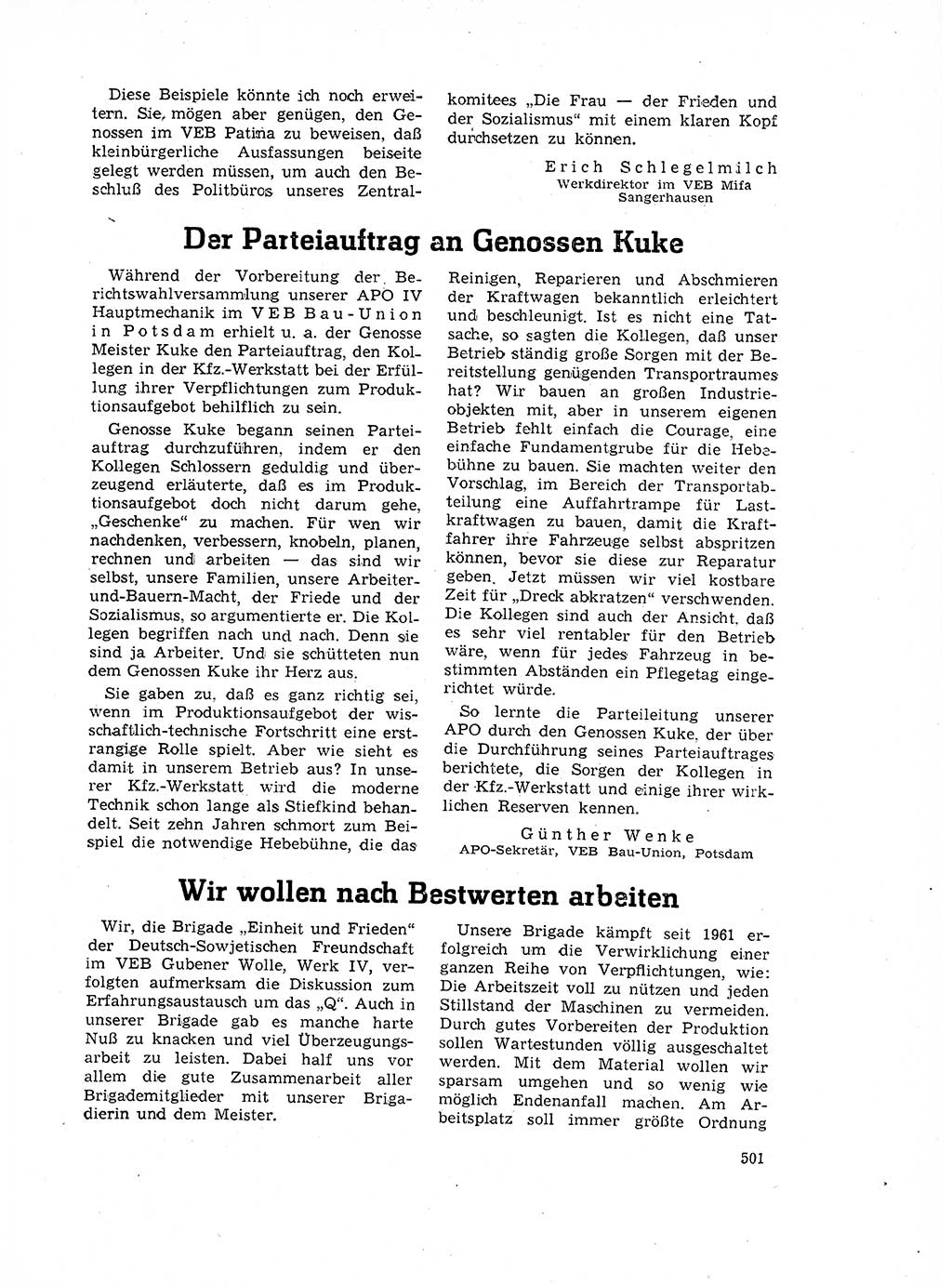 Neuer Weg (NW), Organ des Zentralkomitees (ZK) der SED (Sozialistische Einheitspartei Deutschlands) für Fragen des Parteilebens, 17. Jahrgang [Deutsche Demokratische Republik (DDR)] 1962, Seite 501 (NW ZK SED DDR 1962, S. 501)
