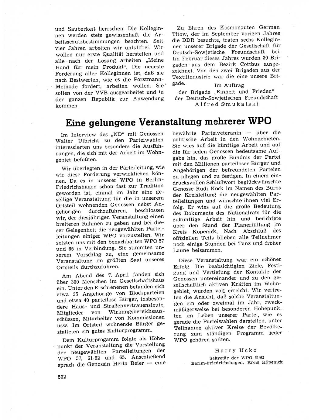 Neuer Weg (NW), Organ des Zentralkomitees (ZK) der SED (Sozialistische Einheitspartei Deutschlands) für Fragen des Parteilebens, 17. Jahrgang [Deutsche Demokratische Republik (DDR)] 1962, Seite 502 (NW ZK SED DDR 1962, S. 502)