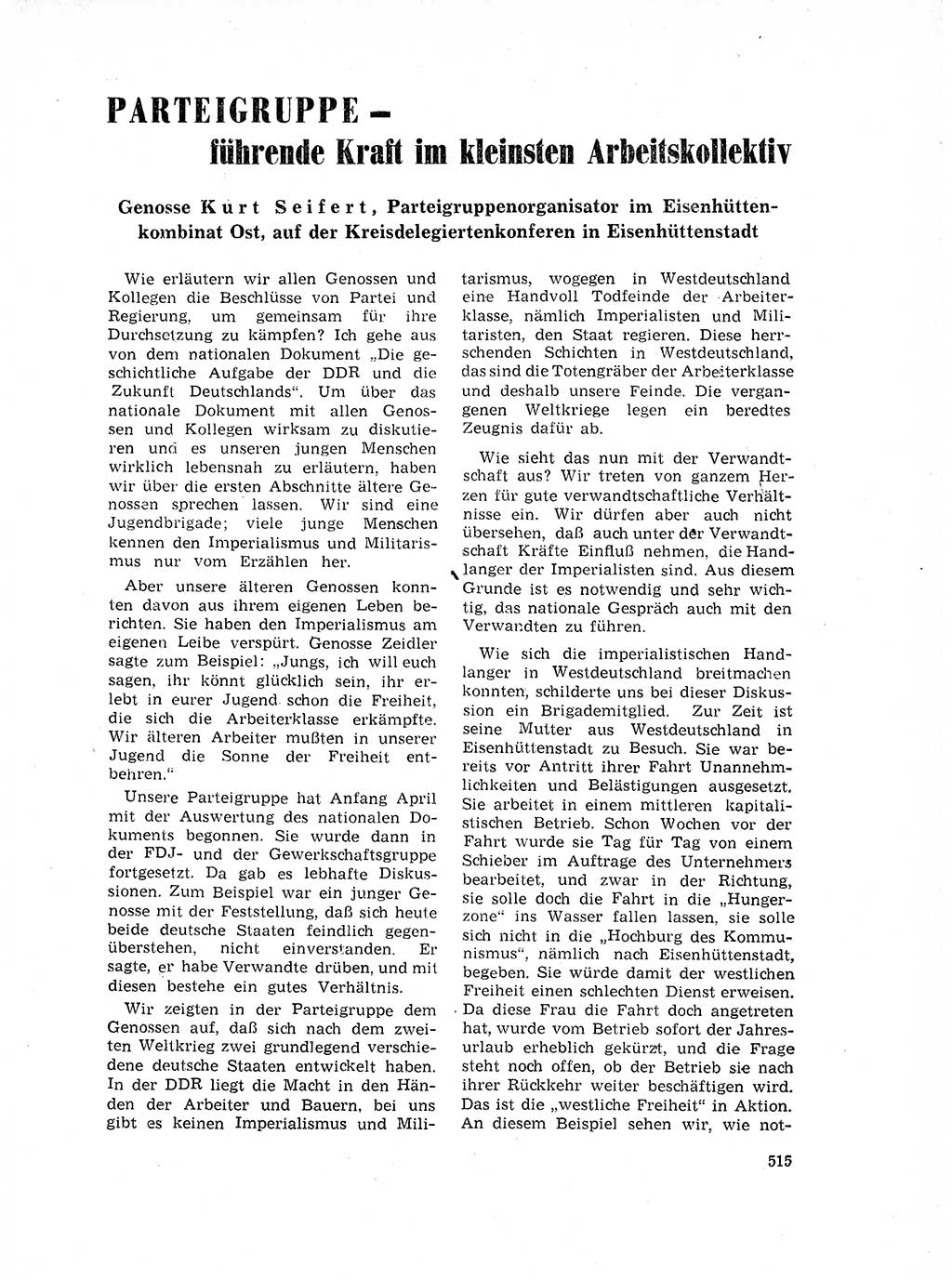 Neuer Weg (NW), Organ des Zentralkomitees (ZK) der SED (Sozialistische Einheitspartei Deutschlands) fÃ¼r Fragen des Parteilebens, 17. Jahrgang [Deutsche Demokratische Republik (DDR)] 1962, Seite 515 (NW ZK SED DDR 1962, S. 515)