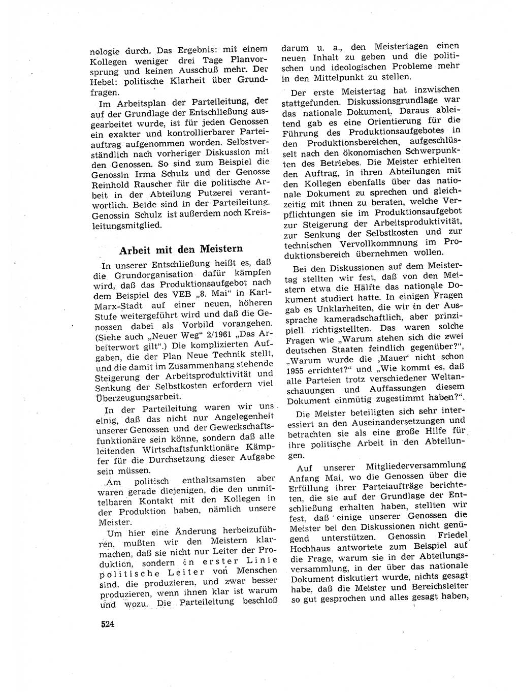 Neuer Weg (NW), Organ des Zentralkomitees (ZK) der SED (Sozialistische Einheitspartei Deutschlands) fÃ¼r Fragen des Parteilebens, 17. Jahrgang [Deutsche Demokratische Republik (DDR)] 1962, Seite 524 (NW ZK SED DDR 1962, S. 524)