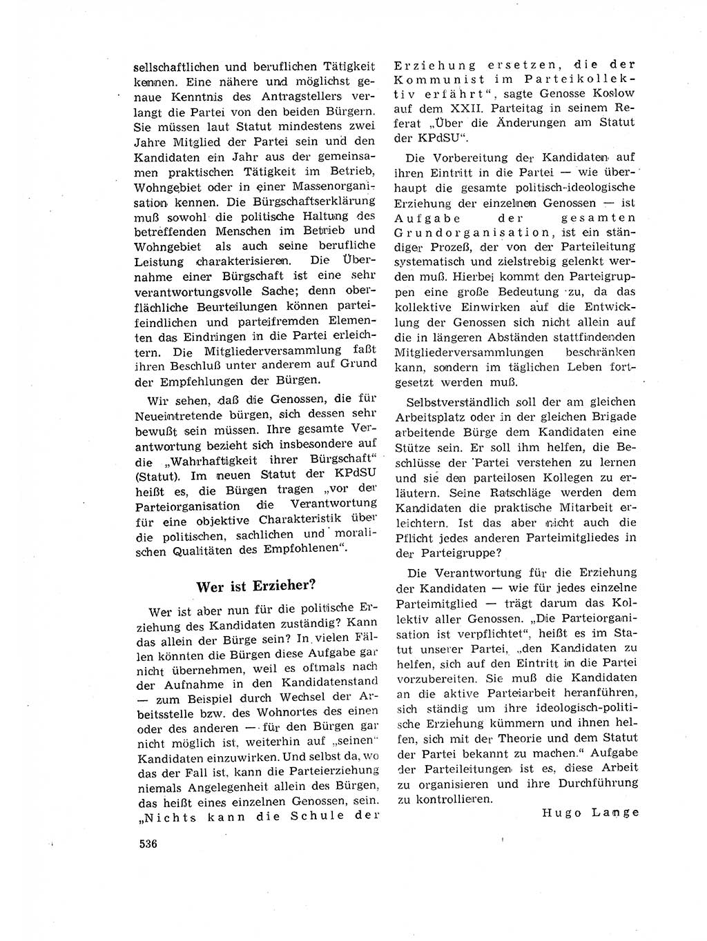 Neuer Weg (NW), Organ des Zentralkomitees (ZK) der SED (Sozialistische Einheitspartei Deutschlands) für Fragen des Parteilebens, 17. Jahrgang [Deutsche Demokratische Republik (DDR)] 1962, Seite 536 (NW ZK SED DDR 1962, S. 536)