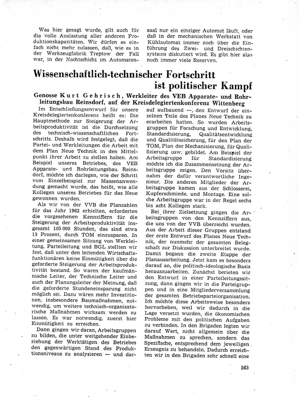 Neuer Weg (NW), Organ des Zentralkomitees (ZK) der SED (Sozialistische Einheitspartei Deutschlands) für Fragen des Parteilebens, 17. Jahrgang [Deutsche Demokratische Republik (DDR)] 1962, Seite 563 (NW ZK SED DDR 1962, S. 563)