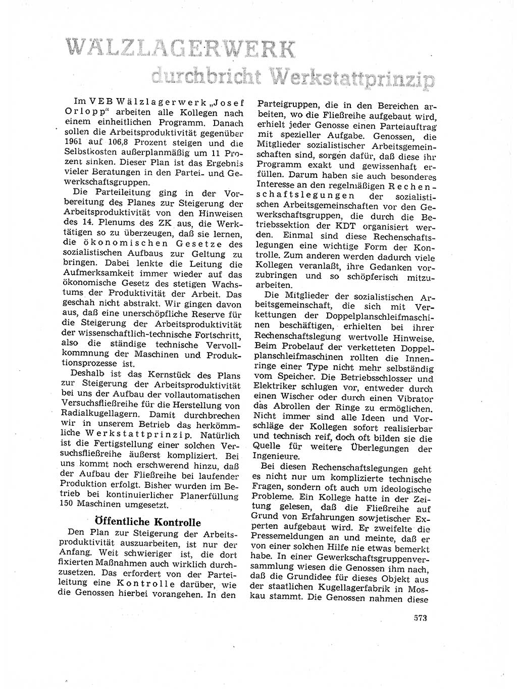 Neuer Weg (NW), Organ des Zentralkomitees (ZK) der SED (Sozialistische Einheitspartei Deutschlands) für Fragen des Parteilebens, 17. Jahrgang [Deutsche Demokratische Republik (DDR)] 1962, Seite 573 (NW ZK SED DDR 1962, S. 573)