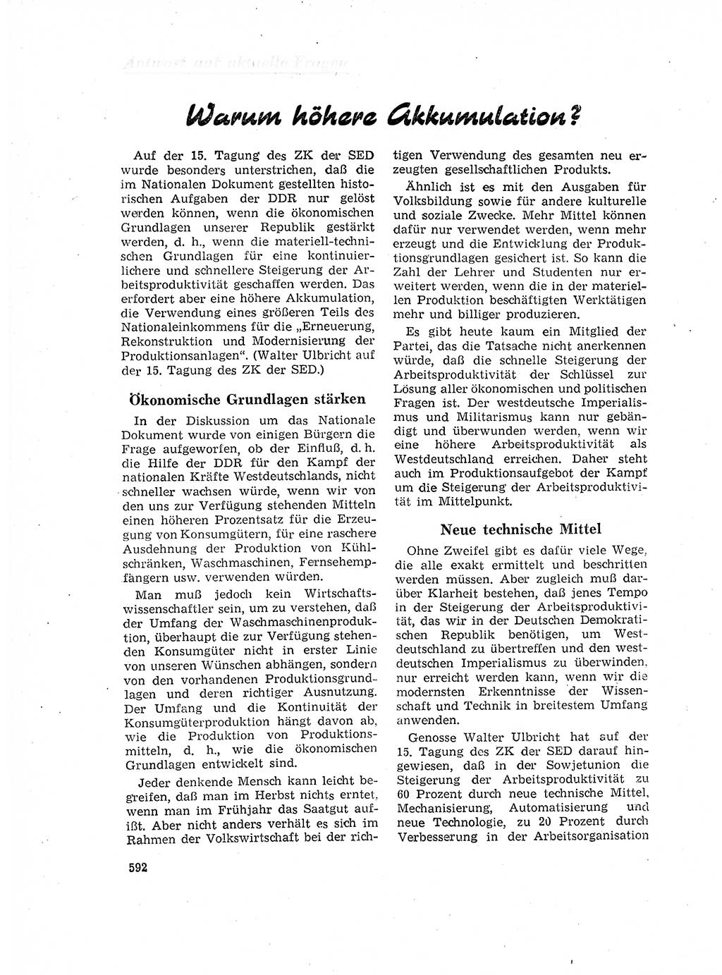 Neuer Weg (NW), Organ des Zentralkomitees (ZK) der SED (Sozialistische Einheitspartei Deutschlands) für Fragen des Parteilebens, 17. Jahrgang [Deutsche Demokratische Republik (DDR)] 1962, Seite 592 (NW ZK SED DDR 1962, S. 592)