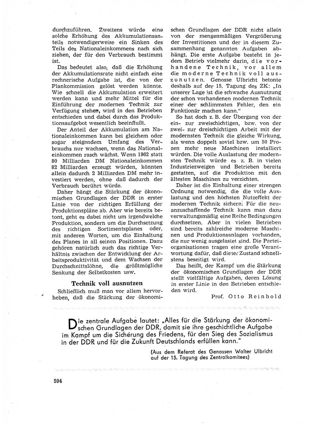 Neuer Weg (NW), Organ des Zentralkomitees (ZK) der SED (Sozialistische Einheitspartei Deutschlands) für Fragen des Parteilebens, 17. Jahrgang [Deutsche Demokratische Republik (DDR)] 1962, Seite 594 (NW ZK SED DDR 1962, S. 594)