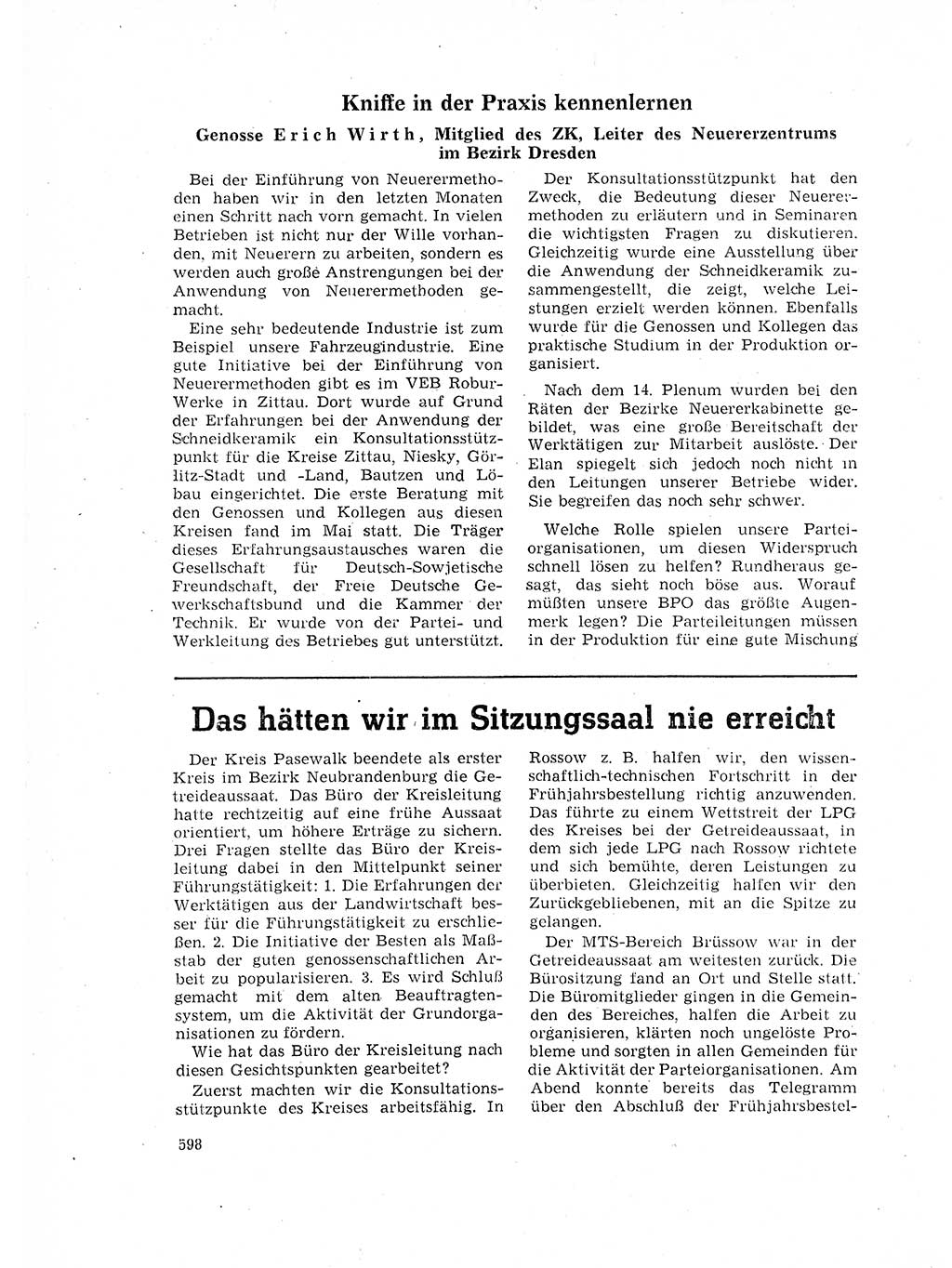 Neuer Weg (NW), Organ des Zentralkomitees (ZK) der SED (Sozialistische Einheitspartei Deutschlands) für Fragen des Parteilebens, 17. Jahrgang [Deutsche Demokratische Republik (DDR)] 1962, Seite 598 (NW ZK SED DDR 1962, S. 598)