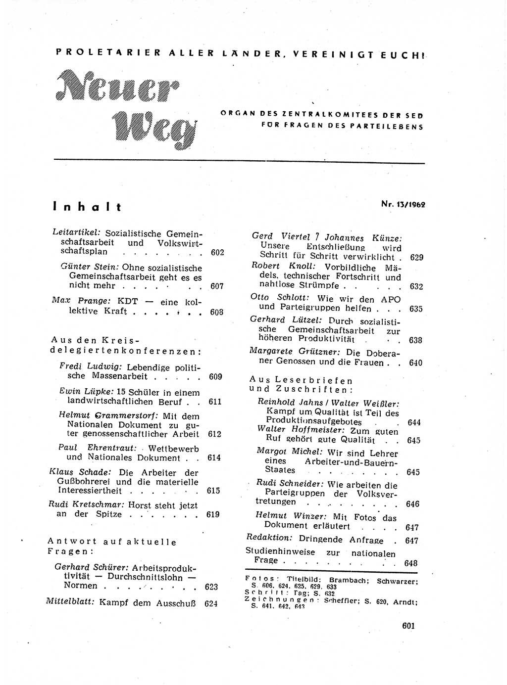 Neuer Weg (NW), Organ des Zentralkomitees (ZK) der SED (Sozialistische Einheitspartei Deutschlands) für Fragen des Parteilebens, 17. Jahrgang [Deutsche Demokratische Republik (DDR)] 1962, Seite 601 (NW ZK SED DDR 1962, S. 601)