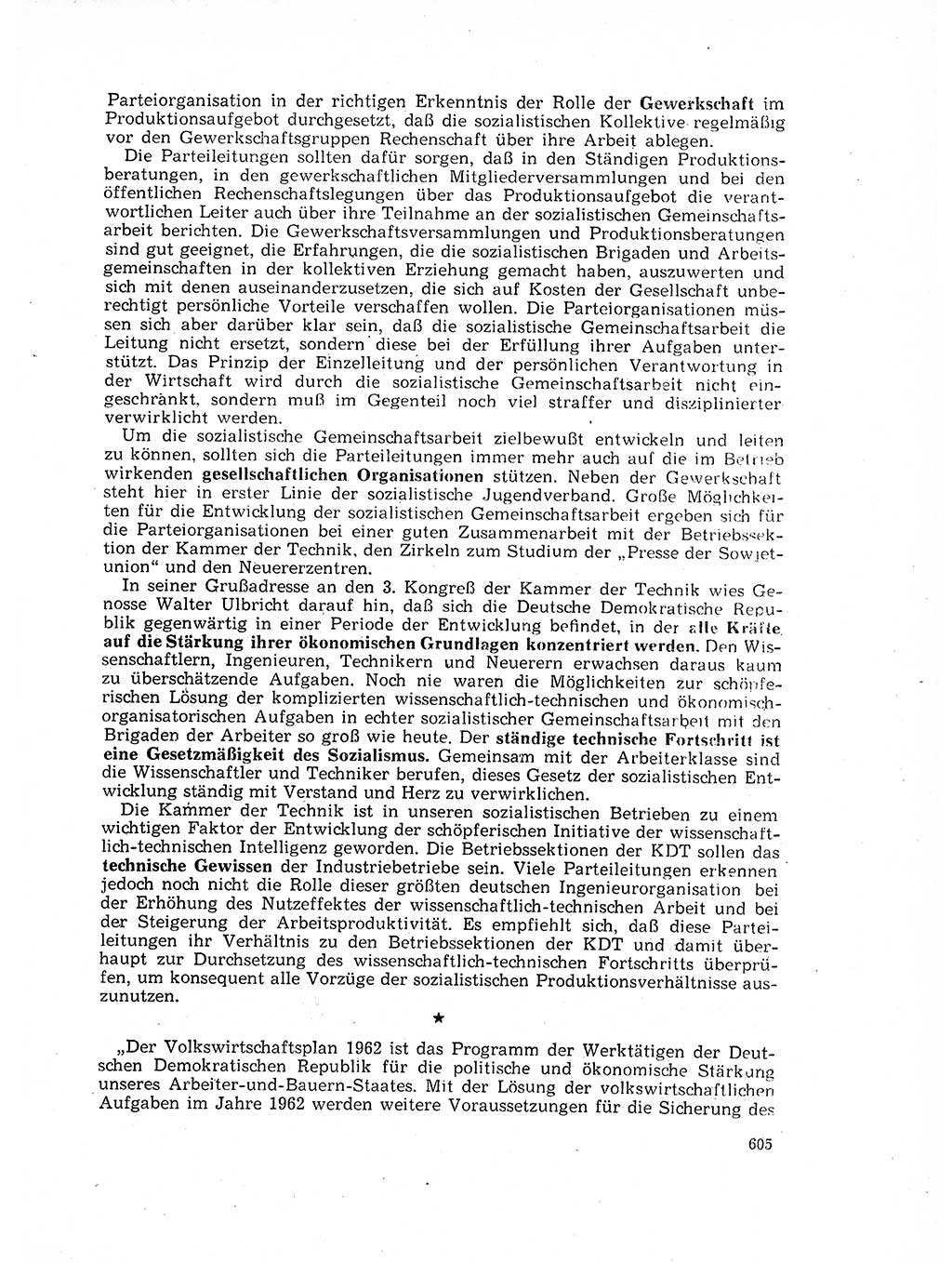 Neuer Weg (NW), Organ des Zentralkomitees (ZK) der SED (Sozialistische Einheitspartei Deutschlands) für Fragen des Parteilebens, 17. Jahrgang [Deutsche Demokratische Republik (DDR)] 1962, Seite 605 (NW ZK SED DDR 1962, S. 605)