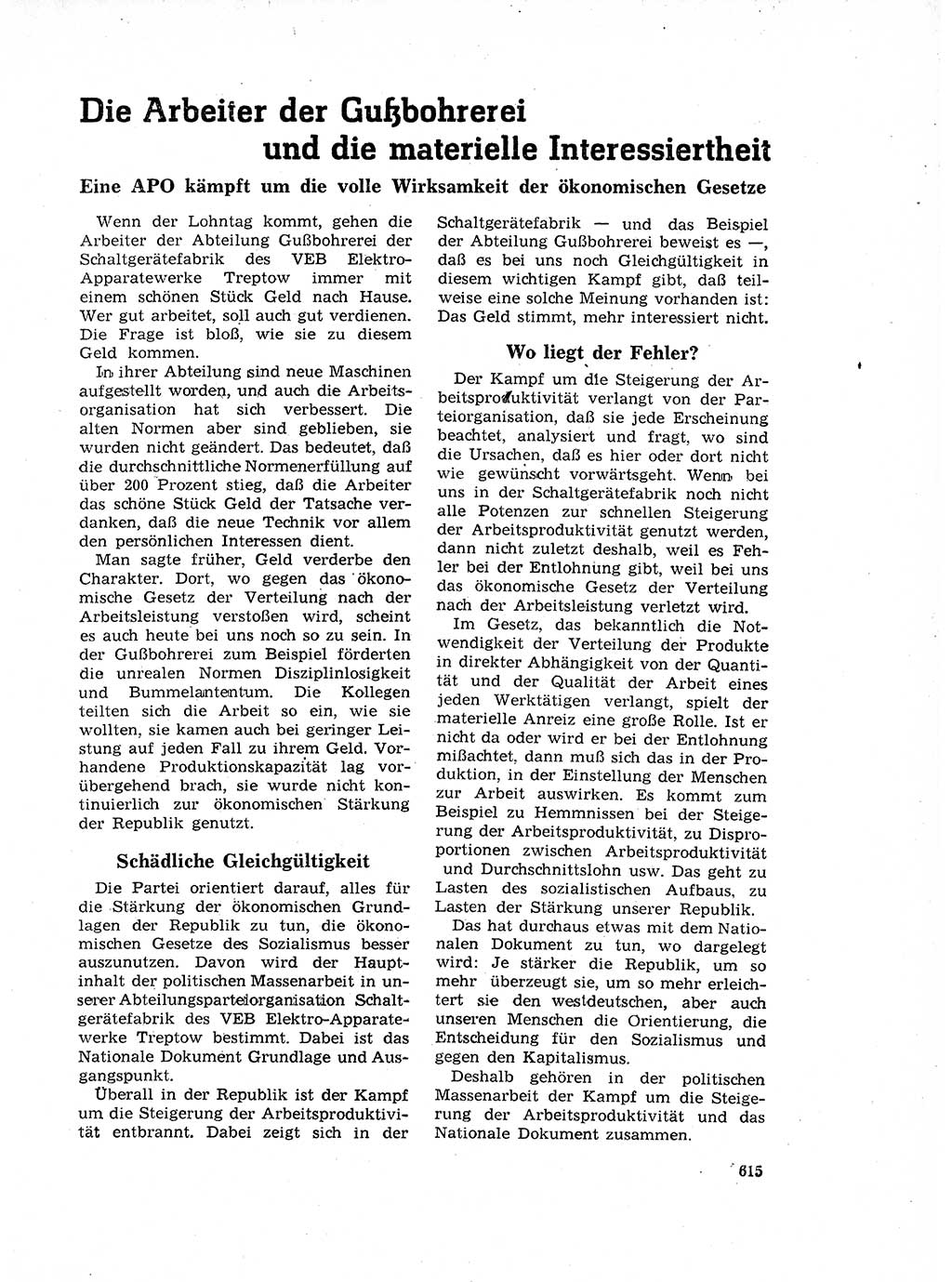 Neuer Weg (NW), Organ des Zentralkomitees (ZK) der SED (Sozialistische Einheitspartei Deutschlands) für Fragen des Parteilebens, 17. Jahrgang [Deutsche Demokratische Republik (DDR)] 1962, Seite 615 (NW ZK SED DDR 1962, S. 615)