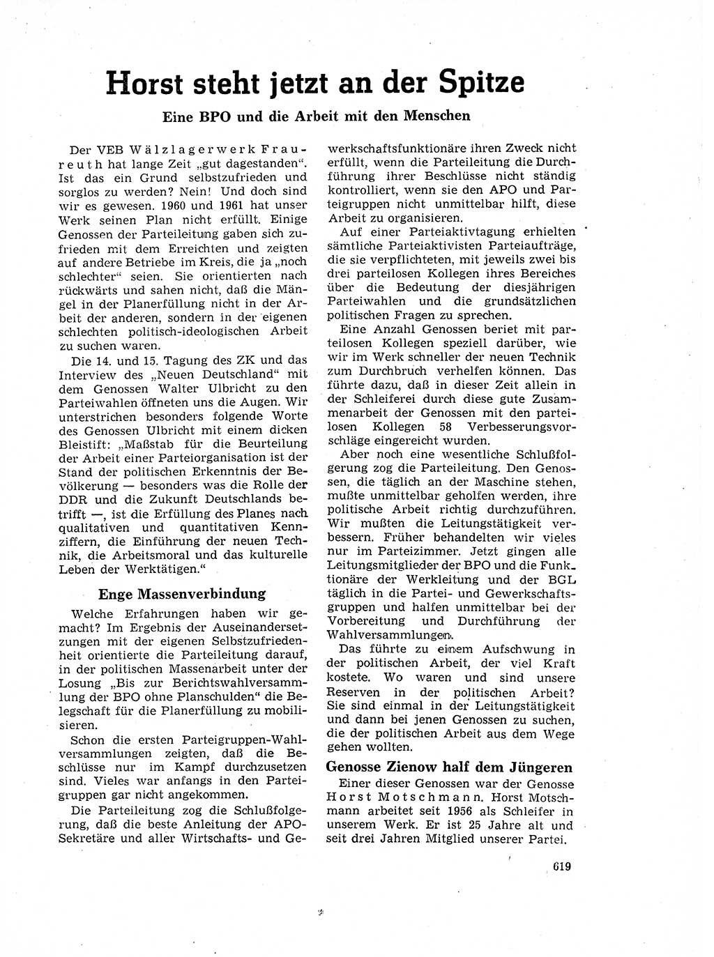 Neuer Weg (NW), Organ des Zentralkomitees (ZK) der SED (Sozialistische Einheitspartei Deutschlands) für Fragen des Parteilebens, 17. Jahrgang [Deutsche Demokratische Republik (DDR)] 1962, Seite 619 (NW ZK SED DDR 1962, S. 619)