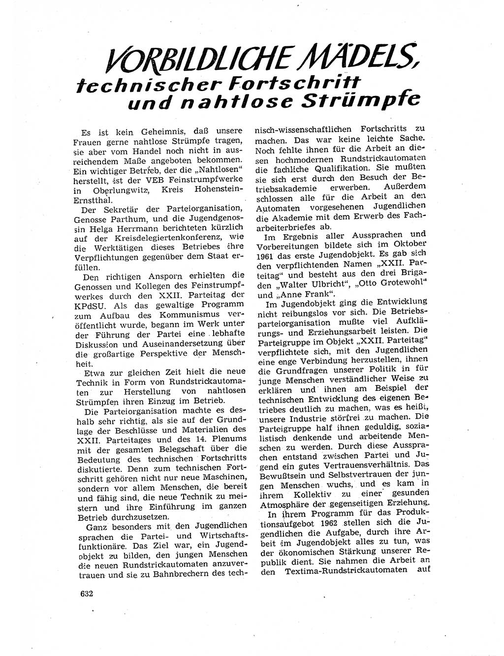 Neuer Weg (NW), Organ des Zentralkomitees (ZK) der SED (Sozialistische Einheitspartei Deutschlands) für Fragen des Parteilebens, 17. Jahrgang [Deutsche Demokratische Republik (DDR)] 1962, Seite 632 (NW ZK SED DDR 1962, S. 632)