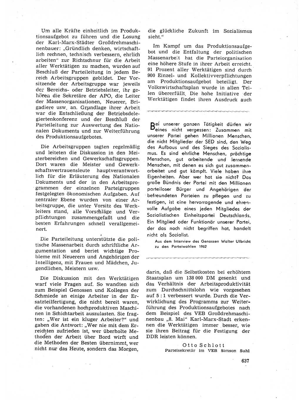 Neuer Weg (NW), Organ des Zentralkomitees (ZK) der SED (Sozialistische Einheitspartei Deutschlands) für Fragen des Parteilebens, 17. Jahrgang [Deutsche Demokratische Republik (DDR)] 1962, Seite 637 (NW ZK SED DDR 1962, S. 637)
