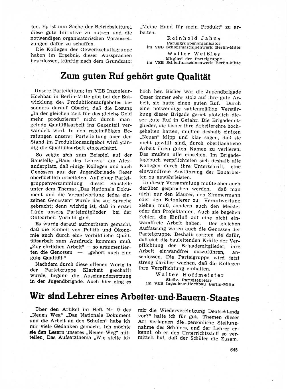 Neuer Weg (NW), Organ des Zentralkomitees (ZK) der SED (Sozialistische Einheitspartei Deutschlands) für Fragen des Parteilebens, 17. Jahrgang [Deutsche Demokratische Republik (DDR)] 1962, Seite 645 (NW ZK SED DDR 1962, S. 645)