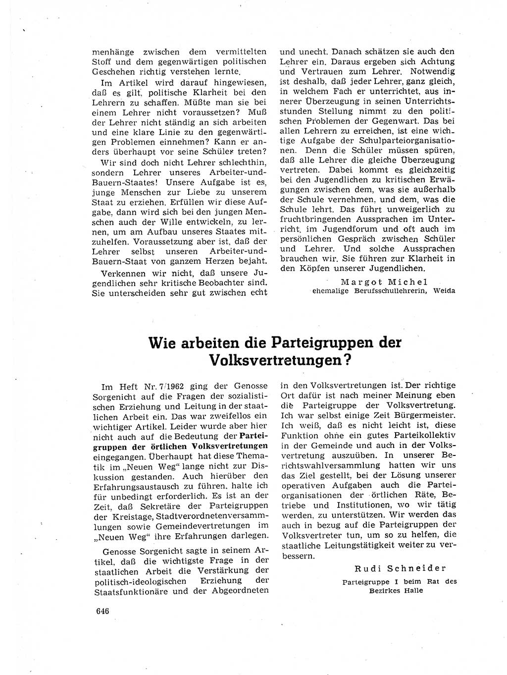 Neuer Weg (NW), Organ des Zentralkomitees (ZK) der SED (Sozialistische Einheitspartei Deutschlands) für Fragen des Parteilebens, 17. Jahrgang [Deutsche Demokratische Republik (DDR)] 1962, Seite 646 (NW ZK SED DDR 1962, S. 646)