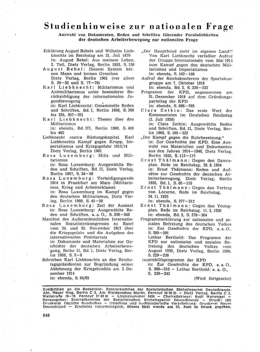 Neuer Weg (NW), Organ des Zentralkomitees (ZK) der SED (Sozialistische Einheitspartei Deutschlands) für Fragen des Parteilebens, 17. Jahrgang [Deutsche Demokratische Republik (DDR)] 1962, Seite 648 (NW ZK SED DDR 1962, S. 648)