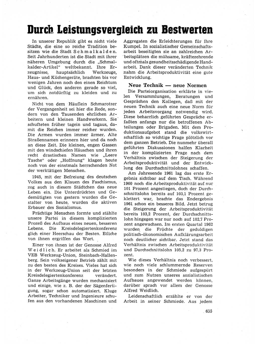 Neuer Weg (NW), Organ des Zentralkomitees (ZK) der SED (Sozialistische Einheitspartei Deutschlands) für Fragen des Parteilebens, 17. Jahrgang [Deutsche Demokratische Republik (DDR)] 1962, Seite 655 (NW ZK SED DDR 1962, S. 655)