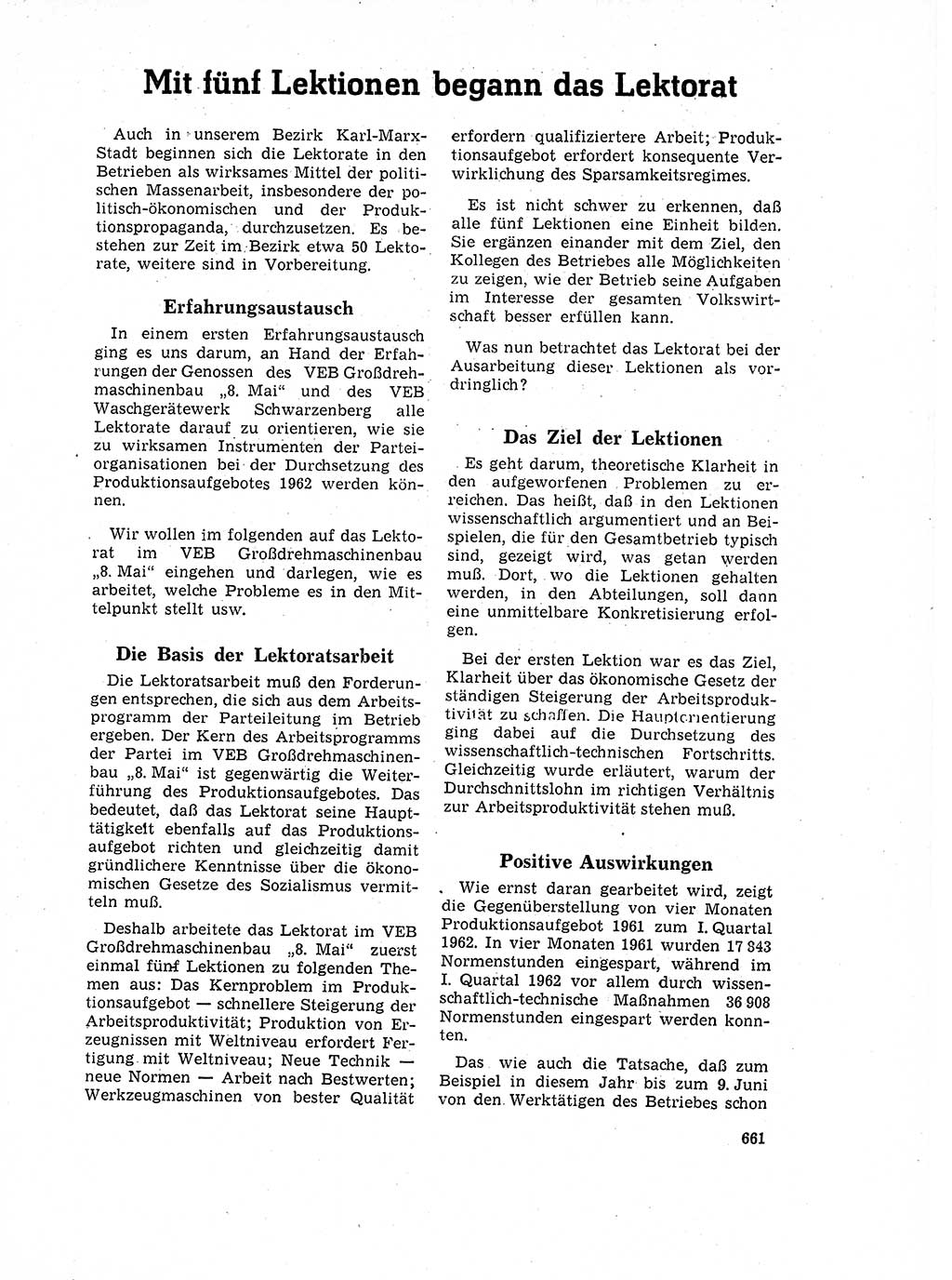 Neuer Weg (NW), Organ des Zentralkomitees (ZK) der SED (Sozialistische Einheitspartei Deutschlands) für Fragen des Parteilebens, 17. Jahrgang [Deutsche Demokratische Republik (DDR)] 1962, Seite 661 (NW ZK SED DDR 1962, S. 661)