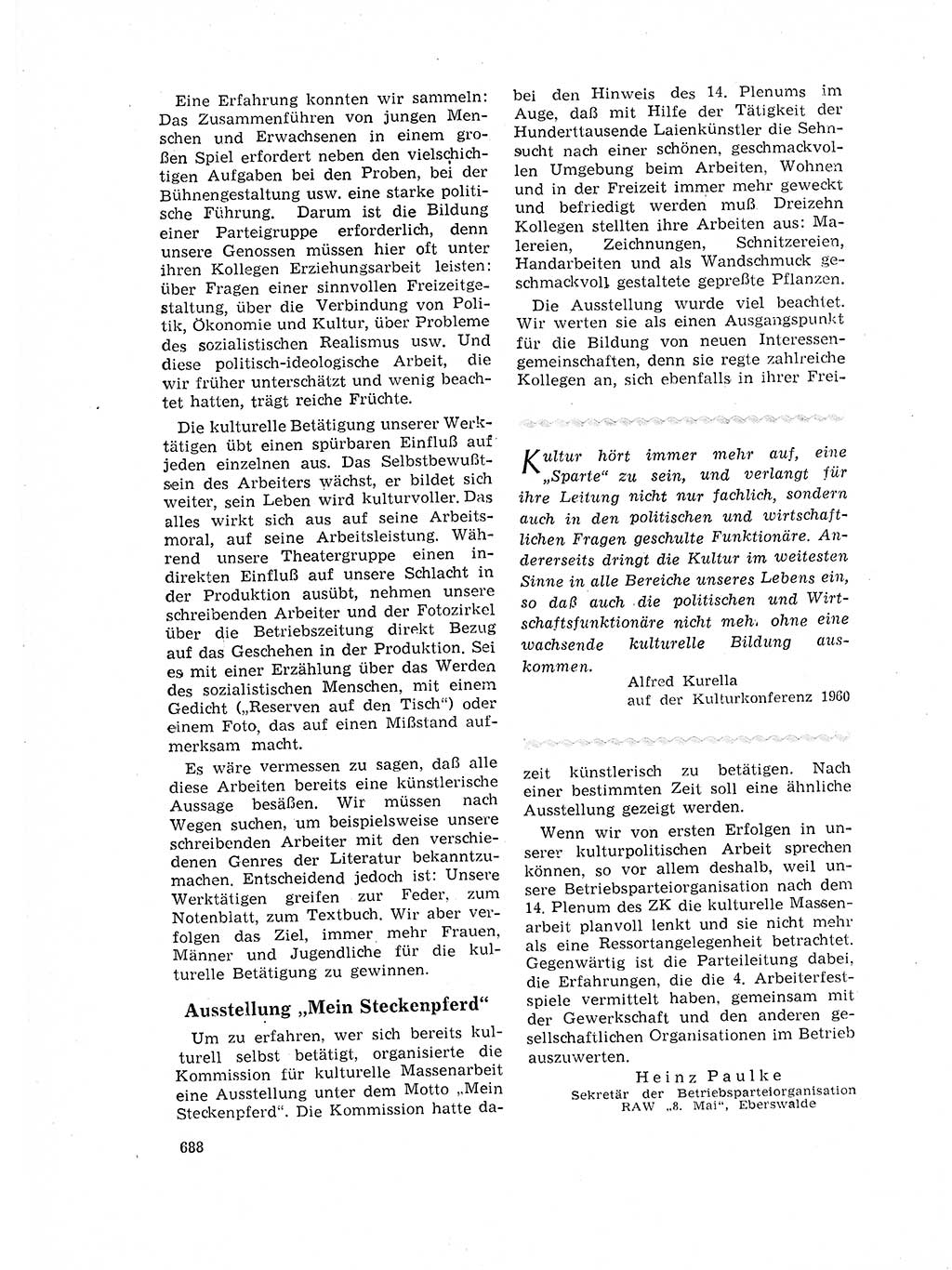 Neuer Weg (NW), Organ des Zentralkomitees (ZK) der SED (Sozialistische Einheitspartei Deutschlands) für Fragen des Parteilebens, 17. Jahrgang [Deutsche Demokratische Republik (DDR)] 1962, Seite 688 (NW ZK SED DDR 1962, S. 688)