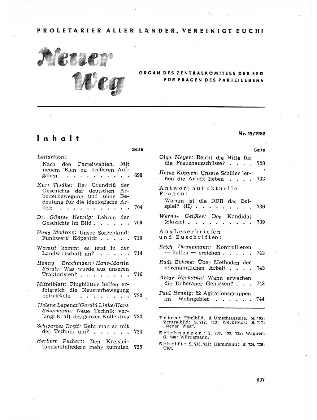 Neuer Weg (NW), Organ des Zentralkomitees (ZK) der SED (Sozialistische Einheitspartei Deutschlands) für Fragen des Parteilebens, 17. Jahrgang [Deutsche Demokratische Republik (DDR)] 1962, Seite 697 (NW ZK SED DDR 1962, S. 697)
