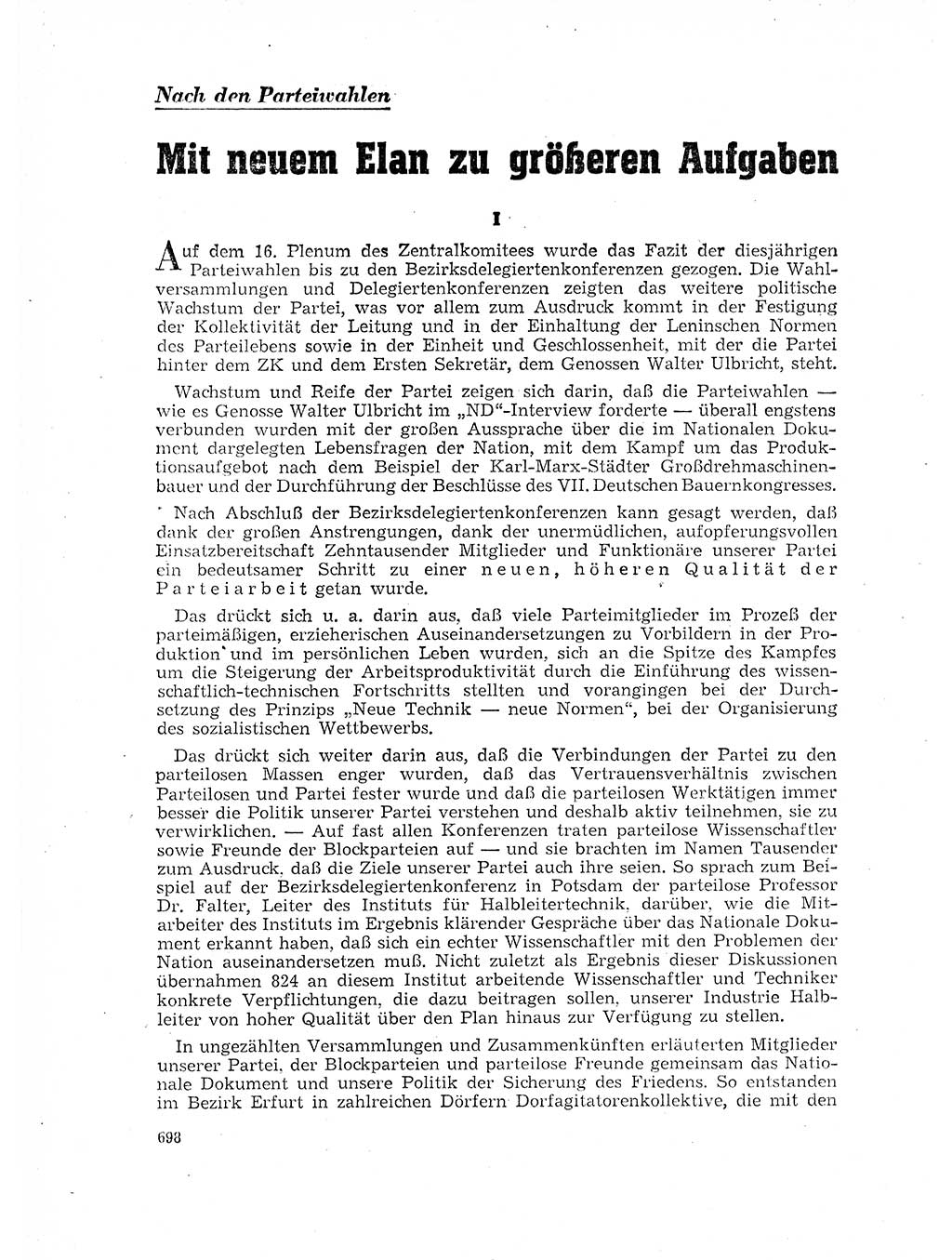 Neuer Weg (NW), Organ des Zentralkomitees (ZK) der SED (Sozialistische Einheitspartei Deutschlands) für Fragen des Parteilebens, 17. Jahrgang [Deutsche Demokratische Republik (DDR)] 1962, Seite 698 (NW ZK SED DDR 1962, S. 698)