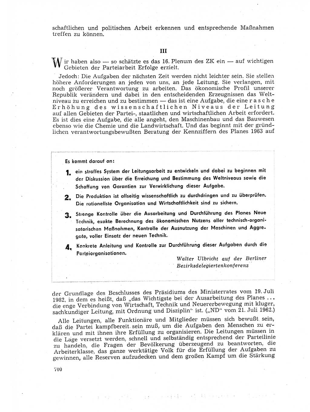 Neuer Weg (NW), Organ des Zentralkomitees (ZK) der SED (Sozialistische Einheitspartei Deutschlands) für Fragen des Parteilebens, 17. Jahrgang [Deutsche Demokratische Republik (DDR)] 1962, Seite 700 (NW ZK SED DDR 1962, S. 700)