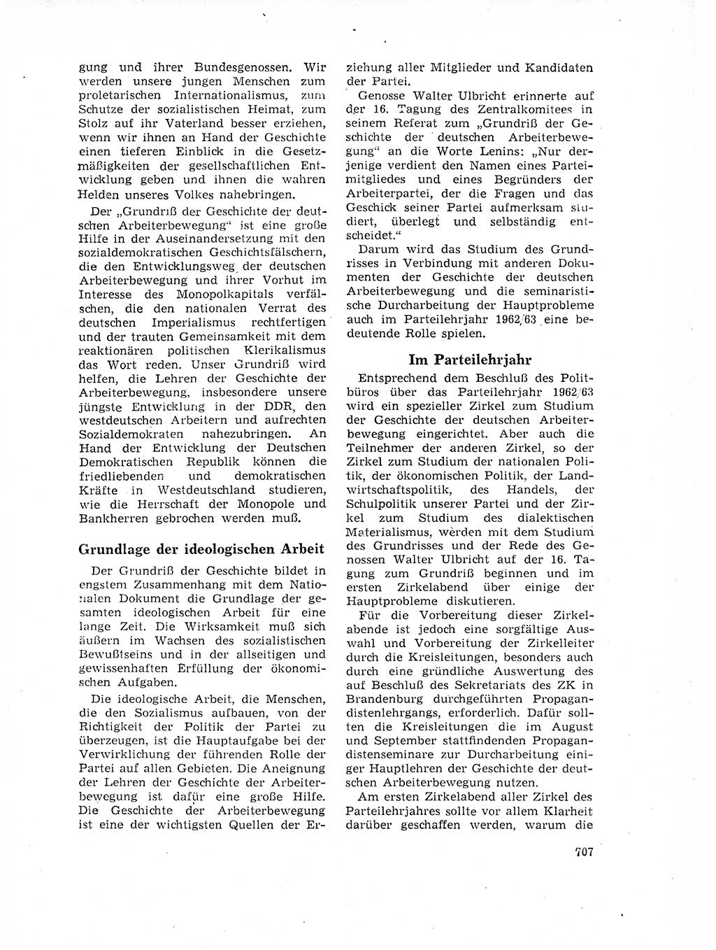 Neuer Weg (NW), Organ des Zentralkomitees (ZK) der SED (Sozialistische Einheitspartei Deutschlands) für Fragen des Parteilebens, 17. Jahrgang [Deutsche Demokratische Republik (DDR)] 1962, Seite 707 (NW ZK SED DDR 1962, S. 707)