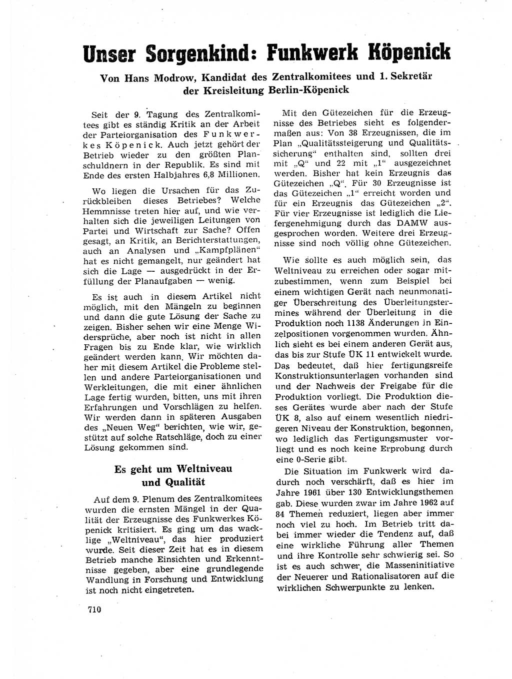 Neuer Weg (NW), Organ des Zentralkomitees (ZK) der SED (Sozialistische Einheitspartei Deutschlands) für Fragen des Parteilebens, 17. Jahrgang [Deutsche Demokratische Republik (DDR)] 1962, Seite 710 (NW ZK SED DDR 1962, S. 710)