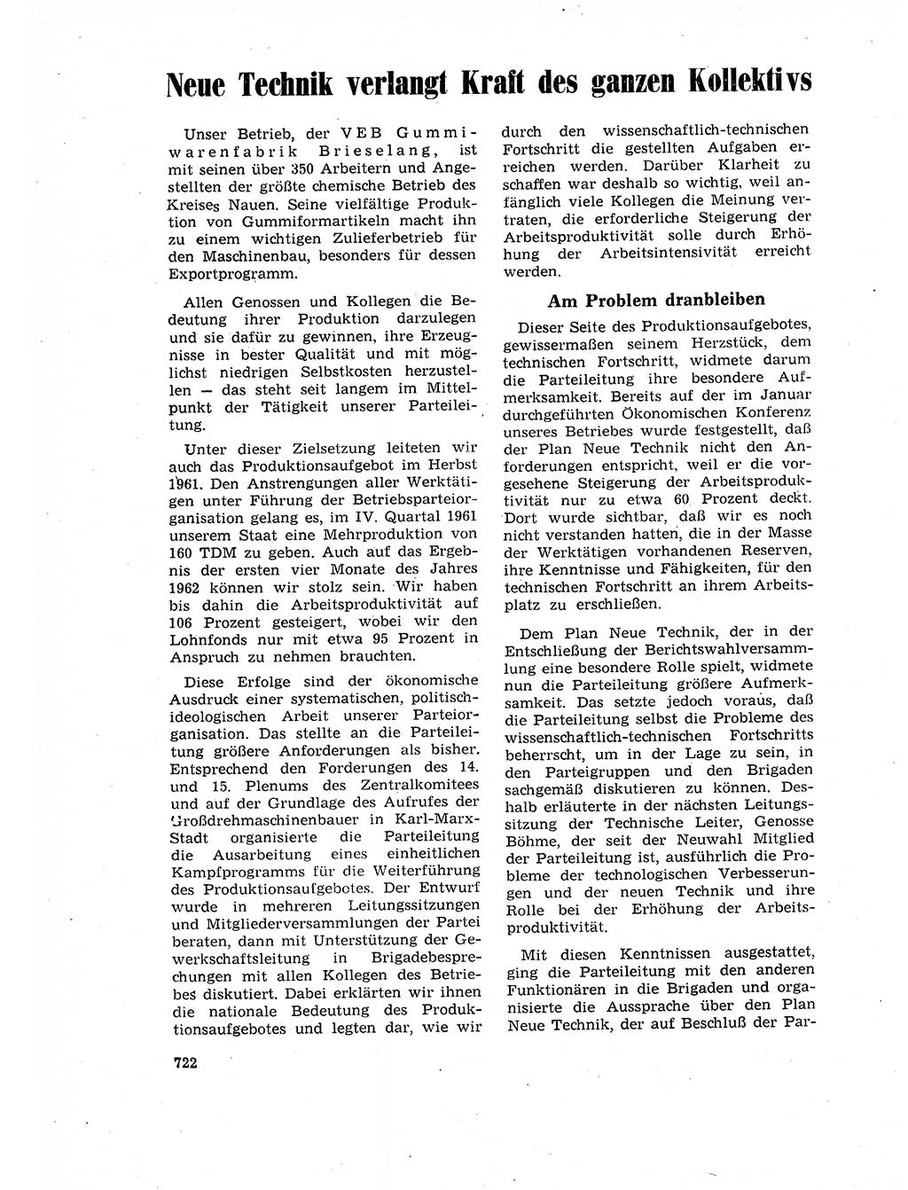 Neuer Weg (NW), Organ des Zentralkomitees (ZK) der SED (Sozialistische Einheitspartei Deutschlands) für Fragen des Parteilebens, 17. Jahrgang [Deutsche Demokratische Republik (DDR)] 1962, Seite 722 (NW ZK SED DDR 1962, S. 722)