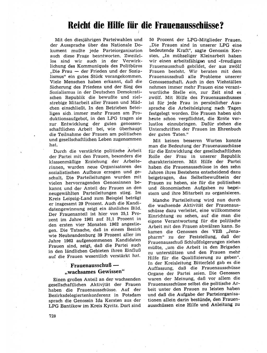 Neuer Weg (NW), Organ des Zentralkomitees (ZK) der SED (Sozialistische Einheitspartei Deutschlands) für Fragen des Parteilebens, 17. Jahrgang [Deutsche Demokratische Republik (DDR)] 1962, Seite 728 (NW ZK SED DDR 1962, S. 728)
