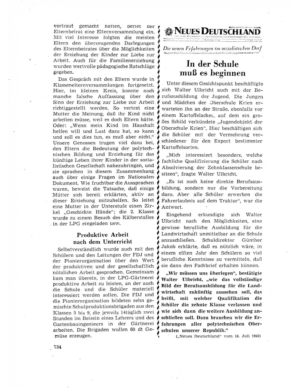 Neuer Weg (NW), Organ des Zentralkomitees (ZK) der SED (Sozialistische Einheitspartei Deutschlands) für Fragen des Parteilebens, 17. Jahrgang [Deutsche Demokratische Republik (DDR)] 1962, Seite 734 (NW ZK SED DDR 1962, S. 734)