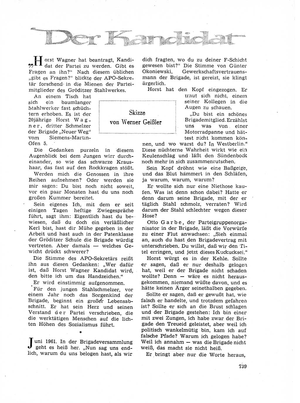 Neuer Weg (NW), Organ des Zentralkomitees (ZK) der SED (Sozialistische Einheitspartei Deutschlands) für Fragen des Parteilebens, 17. Jahrgang [Deutsche Demokratische Republik (DDR)] 1962, Seite 739 (NW ZK SED DDR 1962, S. 739)